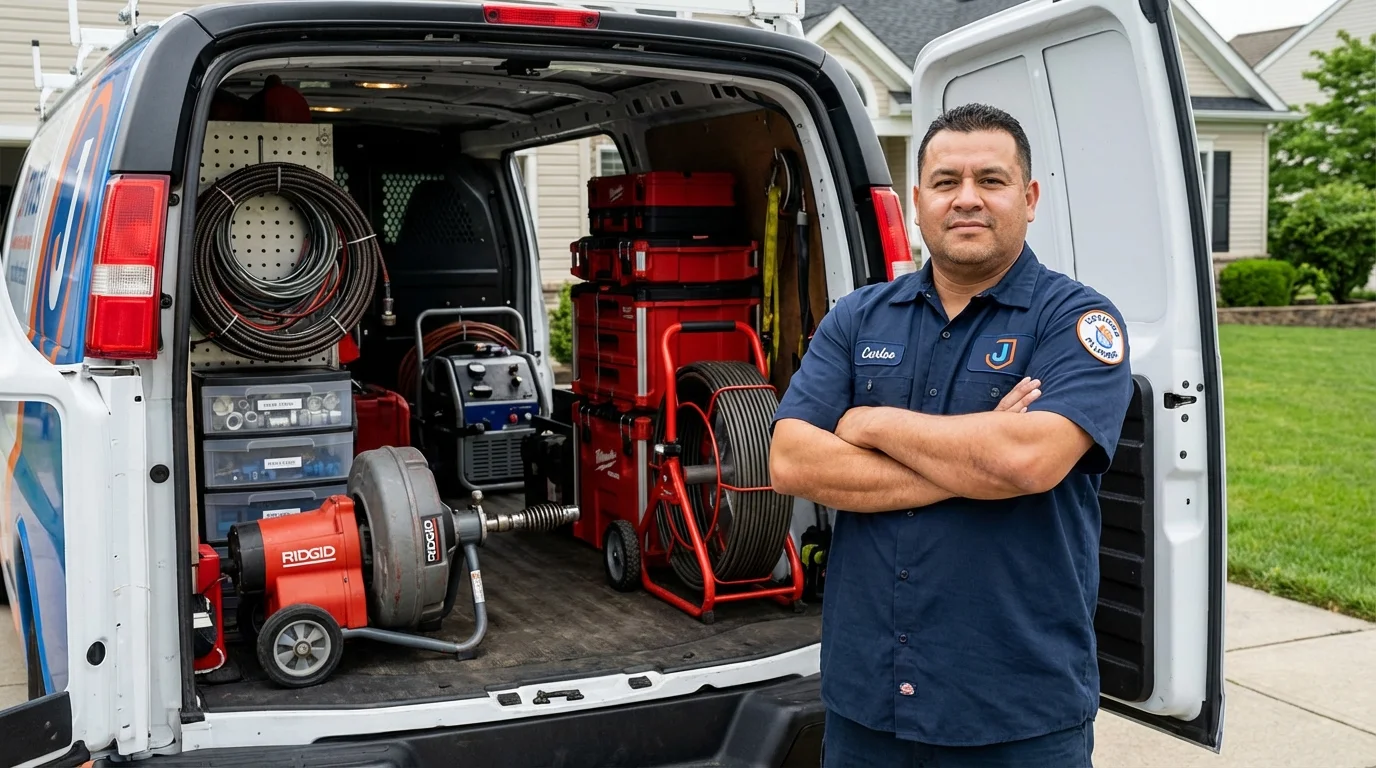 Professional drain cleaning equipment and Johns Plumbing LLC plumber in Raymond