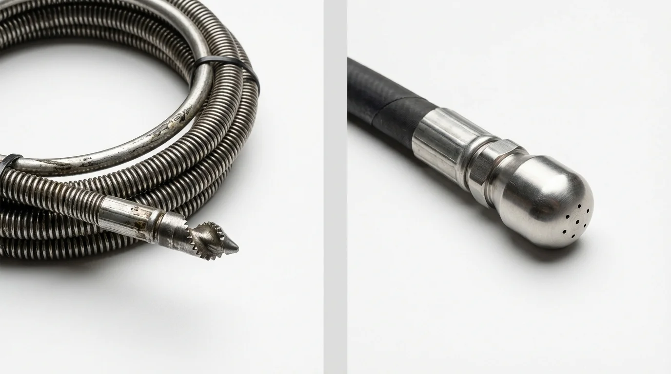 Drain snake cable and hydro jetting nozzle used for drain cleaning in Raymond, MS