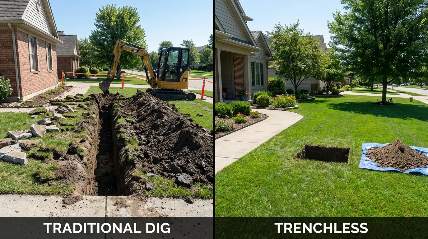 Trenchless sewer repair with minimal yard damage versus traditional excavation in Raymond, MS